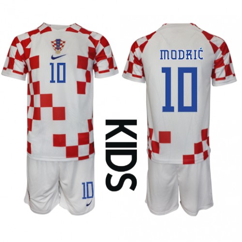 Echipament fotbal Croaţia Luka Modric #10 Tricou Acasa Mondial 2022 pentru copii maneca scurta (+ Pantaloni scurti)